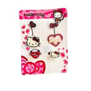 HELLO Kitty Girls Bow Dangle Earrings + Rings Set